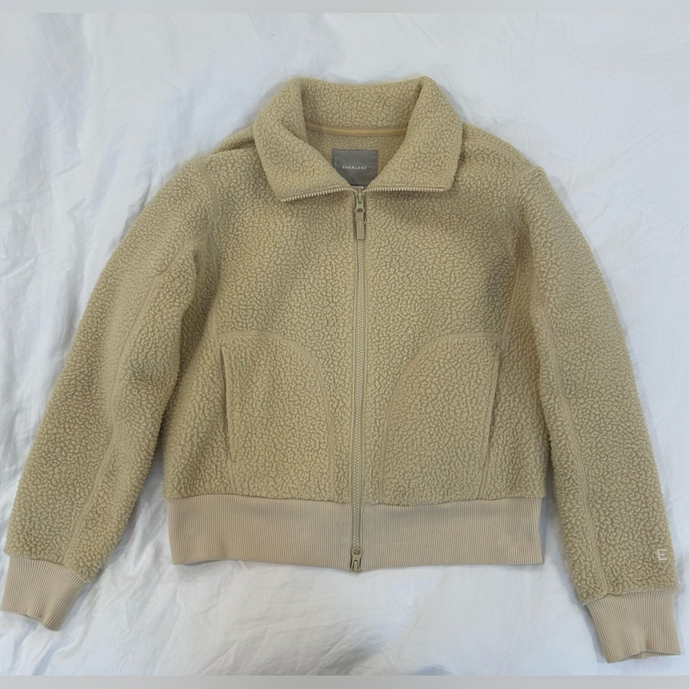 Everlane Renew Teddy Bomber Zip Up Jacket Wheat  S